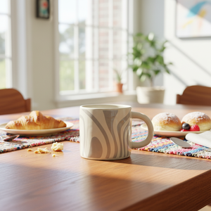 Taza de Porcelana Ecológica con Diseño Geométrico de Rayas - Personalizable con Logotipo, Apta para Lavavajillas y Microondas, Regalo Empresarial para la Mañana - Product Image 3