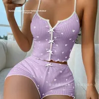 Set pakaian panjang kasual musim panas Satin cetak banyak warna huruf seksi celana pendek kamisol wanita baru lintas batas