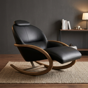 Modern Black PU Leather Rocking Recliner Chair With Wooden Frame Living Room Furniture Midcentury Style Manual Operation - Product Image 4