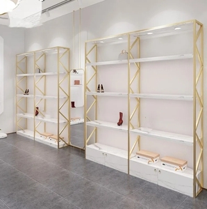 Muebles de Tienda de Zapatos de Lujo Personalizados, Estante de Exhibición de Zapatos de Metal, Exhibición Dorada <span class=keywords><strong>para</strong></span> Tienda Minorista con Luces LED - Product Image 6