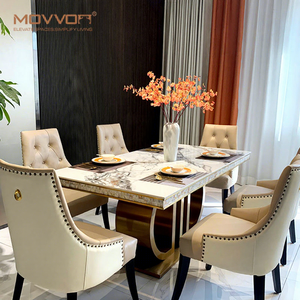 Bộ bàn ăn sang trọng mặt đá cẩm thạch chân inox vàng, bàn ăn hình chữ nhật và ghế - Product Image 1