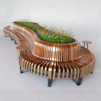 Chaise de jardin haut de gamme Y870 avec jardinière intégrée, siège public en bois, style moderne et épuré, imperméable et durable pour parcs extérieurs