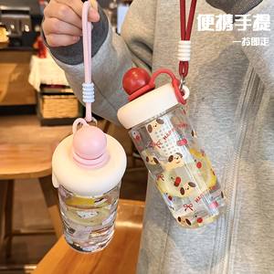 Linda botella de agua con diseño de dibujos animados, de gran capacidad, con pajita, para niñas, estudiantes, portátil, para usar en excursiones. - Product Image 4