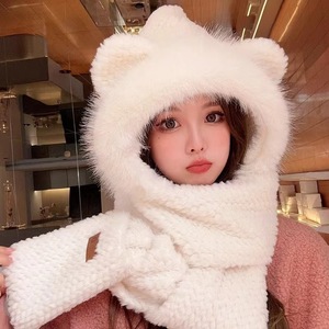 Ensemble écharpe et gants d'hiver pour femme, mignon, doux, en peluche épaisse, chaud, long, <span class=keywords><strong>avec</strong></span> cagoule et mitaines - Product Image 2