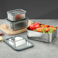 Boîte à lunch hermétique en acier inoxydable 304 avec couvercle en verre transparent et silicone, récipient alimentaire anti-fuite, compatible micro-ondes et congélateur