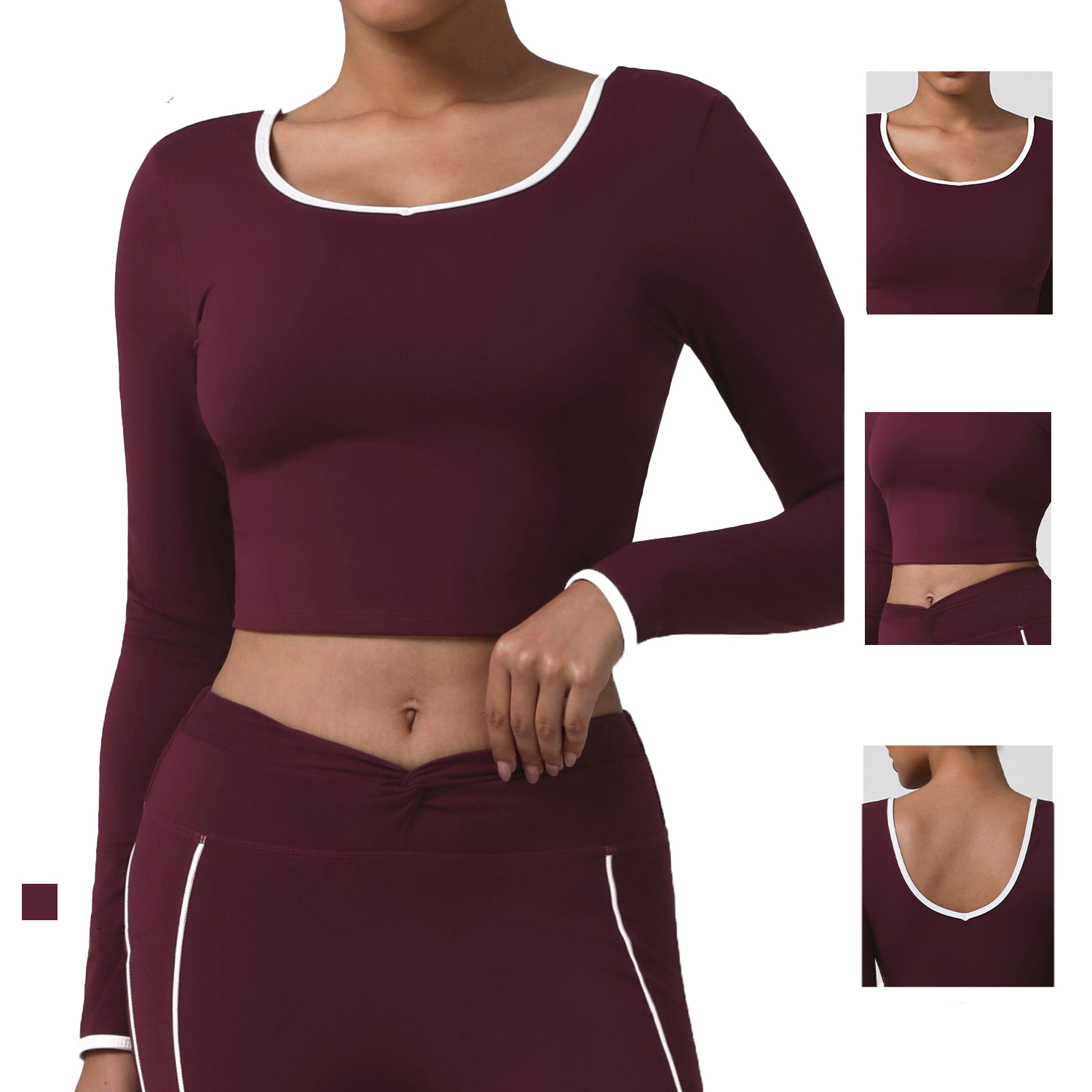 Custom Logo Women Round Neck Long Sleeve Crop Yoga Top Autumn Winter Running Fitness Gym Activewear