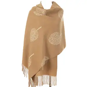 Wholesale winter women's cashmere shawl thickened warm belt tassel cloak Christmas scarf