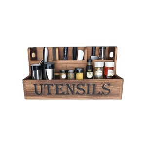 Étagère à ustensiles de cuisine, comptoir de cuisine, ustensiles de cuisson, boîte de rangement pour assaisonnements, boîte de rangement pour vaisselle en bois noir rustique - Product Image 4