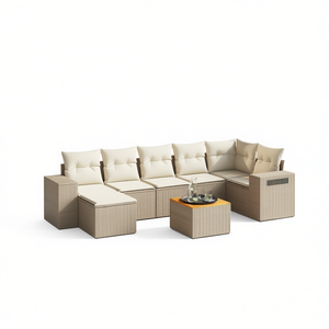 Ensemble de canapés de jardin en rotin beige 6 places, mobilier d'extérieur contemporain résistant aux intempéries - Product Image 1