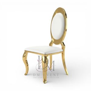 Chaise de mariage ovale en acier inoxydable doré avec coussin blanc pour banquets et événements hôteliers – Vente en gros de sièges - Product Image 1