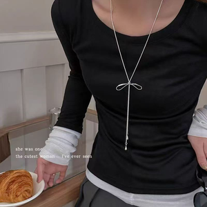 Minimalist Y <b>Necklace</b> Adjustable Sliding Snake Chain <b>Necklaces</b> Vintage <b>Long</b> Bowknot Drop Lariat <b>Necklace</b> Jewelry for Women - Product Image 4