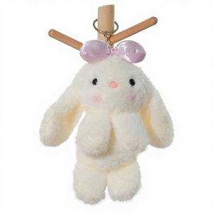 Fleece Toy Rabbit Keychain with Bow 15cm <b>Cute</b> Plush Ornament Bag Hanger <b>Doll</b> - Product Image 4