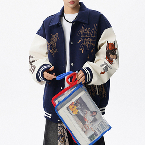 Chaqueta de Béisbol Personalizable con Bordado Intenso para Hombre, Abrigo Holgado de Estilo Universitario con Diseño Exclusivo y Detalles de Empalme - Product Image 2