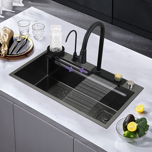 Évier de cuisine multifonction en acier inoxydable 304 avec revêtement nano, cascade, fait main, noir, sans robinet, vente en gros - Product Image 2