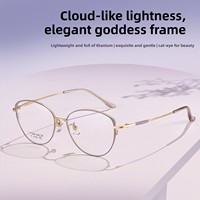 6290 Monturas de Gafas de Titanio Puro Vintage, Elegantes y Sofisticadas, con Diseño de Ojo de Gato, que Adelgazan el Rostro