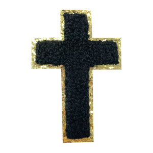 Prêt à expédier des patchs brodés en croix bord doré paillettes étincelle 3D bouffée patchs chrétiens pour vêtements sac chapeau décoration - Product Image 2