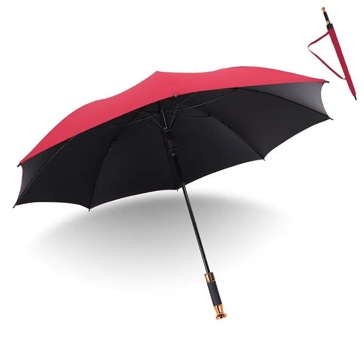 Commercio all'ingrosso Logo personalizzato promozione Auto aperto rosso lungo albero in fibra di vetro pioggia regalo ombrello da Golf per la pioggia