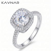 Bague KAVNAR en laiton plaqué or blanc, halo coussin, zircon cubique rond, quatre griffes, élégante pour femme