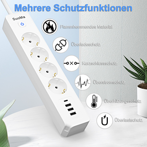 OEM GS 4 EU Power Strip Switch 3 <b>USB</b>-A 1 Type-<b>C</b> Ports 16A 4 Outlet Extension Socket Modern Style Europe <b>Plug</b> - Product Image 6