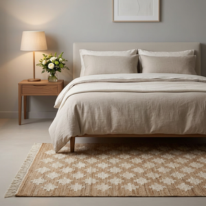Handmade Modern Rectangle Jute Rug Geometric Pattern Low Pile <b>Thin</b> Eco Friendly Commercial Use Area Carpet Fringe HARI - Product Image 3