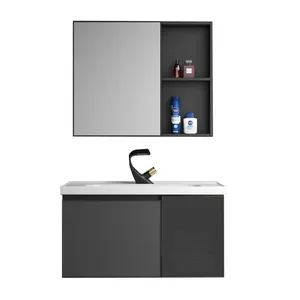 저렴한 벽 걸린 욕실 캐비닛 거울 세라믹 싱크 세면대 욕실 제품 어두운 회색 세면대 PVC 욕실 세면대