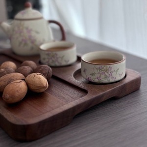 Bandeja de servir de madera con 3 compartimentos, color oscuro, madera maciza para el hogar, restaurante, té y aperitivos - Product Image 3
