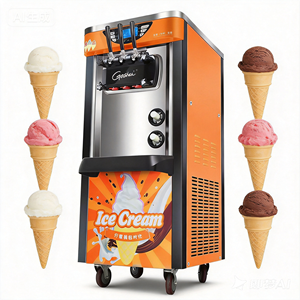 Stainless Steel 28L/H Automated 3 Flavors Commercial Soft Serve <b>Ice</b> <b>Machine</b> With Air-Cooling Energy Efficiency SMK-ICECM-09 28L/ - Product Image 1