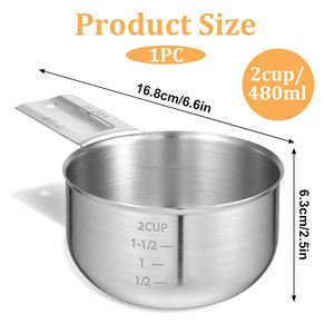 एकल स्टेनलेस स्टील 16 औंस 2 कप 480 मिलीलीटर मापने वाला कप - Product Image 6