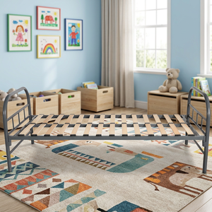 Cadre de lit en acier et fer, style classique européen, base à lattes en bois antidérapante, support stable, fabriqué en Chine, meubles de chambre pour adolescents et enfants - Product Image 4