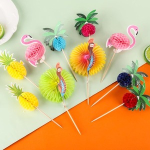 Tropical Cake Toppers Paper Decorations Flamingo Pineapple Coconut Tree Skewers For Themed Party Cupcake Decorating Supplies - Product Image 4
