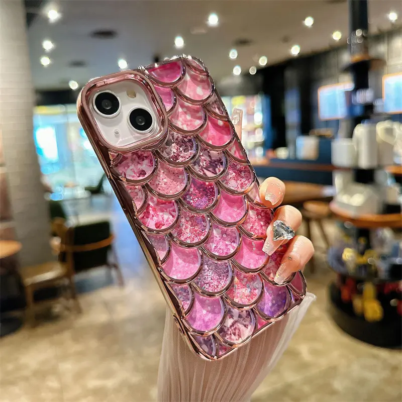 luxury glitter mermaid fish scale pattern phone case for iphone 15 14 13 12 11 pro max colorful electroplated anti-drop cover