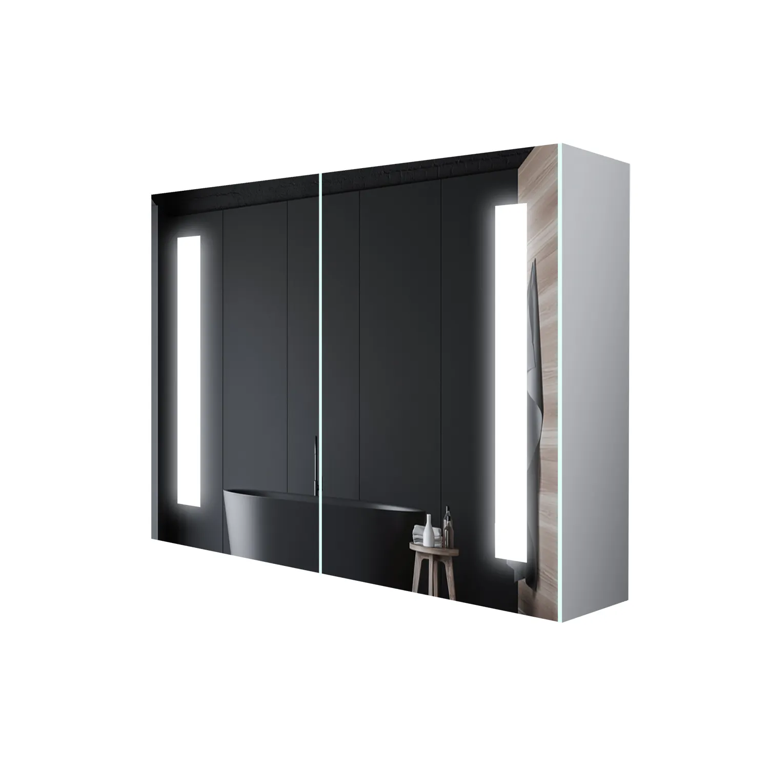 Armadietto per medicinali mobile da bagno con specchio in mdf vanity con luce di archiviazione a specchio a parete impermeabile led defog