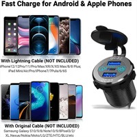 Prise de chargeur Type C 12V-24V QC3.0 avec double port USB C 60W et triple prise USB avec interrupteur tactile, chargeur rapide pour voiture, bateau, marine