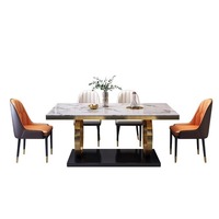 HANYEE Table de salle à manger circulaire de luxe en marbre noir avec pieds dorés et argentés Ensemble de meubles de restaurant et d'hôtel pour la cuisine