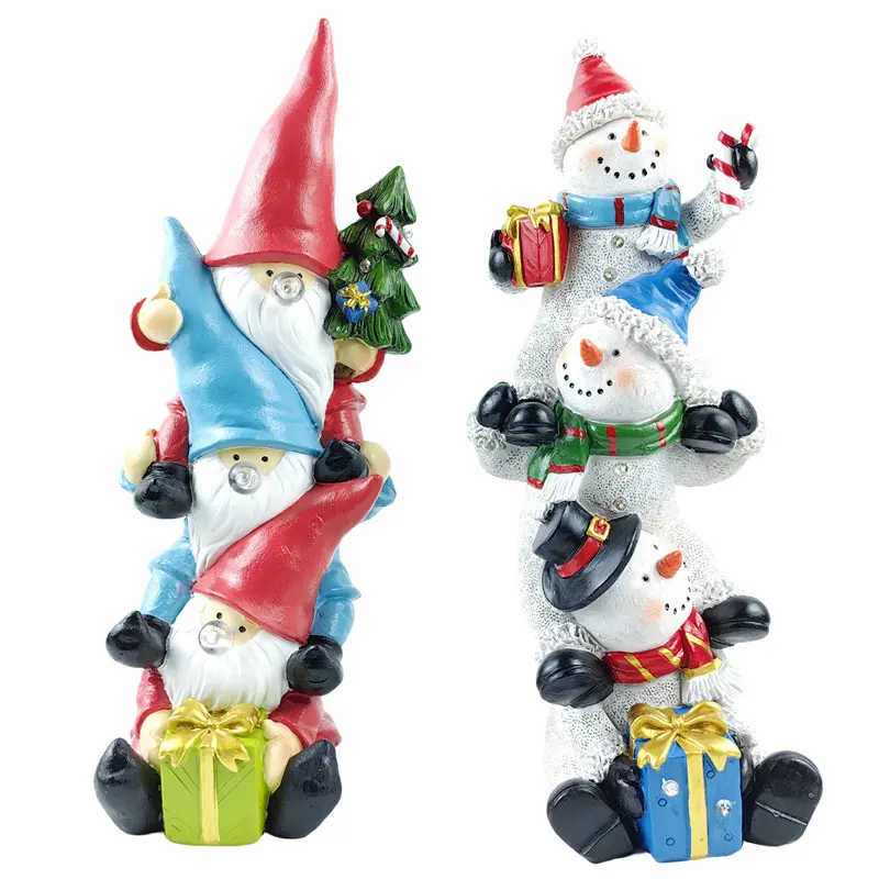 Fabrika toptan Xmas reçine ev dekor 3 Stack kardan adam ve 3 Stack Gnome figürinler noel Led ışıkları