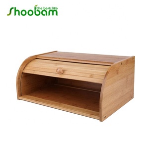 Bamboo <strong>Wood</strong> Rolltop <strong>Bread</strong> Box Snacks Storage <strong>Bin</strong> - Product Image 2