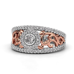 Anello vintage con pietra rotonda cava per donna, design con intarsi scintillanti, eleganti gioielli da festa - Product Image 2