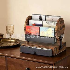 Organizador de discos de vinilo y CD con forma de tocadiscos retro de madera, organizador de madera maciza de varias capas - Product Image 3