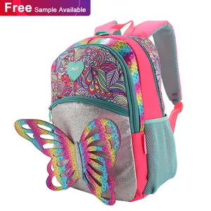 無料サンプルバタフライグリッターホログラフィックバックパックかわいい幼稚園の女の子のスクールバッグファッションキッズバッグ