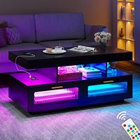 Table basse intelligente HANYEE avec LED RGB, port USB Type-C, capteur de mouvement, table de salon moderne avec tiroirs de rangement
