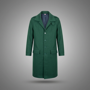 Men's <b>Navy</b> Blue Wool Blend <b>Trench</b> <b>Coat</b> With Waist Strap Mid-Length Design For Casual Wear - Product Image 3