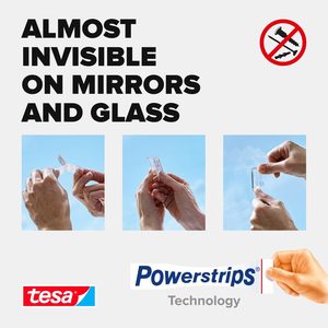 Tesa Powerstrips Bandes de suspension transparentes/transparentes auto-adhésives amovibles pour images ou affiches-8 bandes - Product Image 3