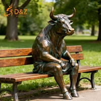 Décoration de zoo d'animaux, sculpture de taureau en bronze de grande taille, fabrication artisanale, vente en gros d'usine