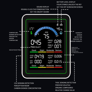 <span class=keywords><strong>Monitor</strong></span> Kualitas Udara Digital 10-in-1 untuk Penggunaan di Rumah/Kantor/Bengkel, Mengukur PM2.5, PM10, CO2, AQI, <span class=keywords><strong>TVOC</strong></span> - Product Image 2