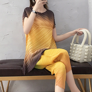 Ravanello Pantaloni Halon estate tinto legame pieghettato Miyake <span class=keywords><strong>Giapponese</strong></span> a due pezzi set <span class=keywords><strong>abbigliamento</strong></span> donna - Product Image 3