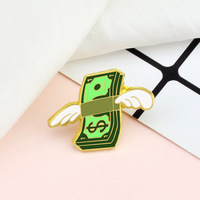 Broche de dessin animé en émail, badge de monnaie estampé, épingle à boucle en forme de billet de banque dollar, finition peinture au four, pour corsage, en stock