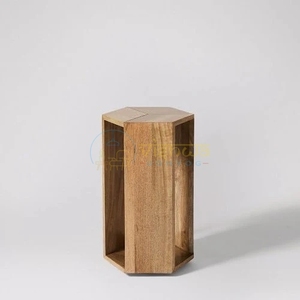 <b>Rustic</b> Oakwood Geometric <b>Side</b> <b>Table</b> with Open Cubby Shelf Minimalist Wooden Accent Stand for Living Room Bedroom Decor Style - Product Image 2