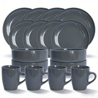 Service de table en grès gris foncé minimaliste Guangda, 16 pièces |   Assiettes, bols, tasses |   Compatible micro-ondes et lave-vaisselle, résistant à la chaleur