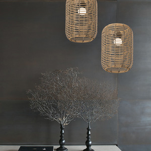 Lámpara Colgante Retro Minimalista Estilo Wabi Sabi, Tejido de Ratán Sintético, Bombilla E27, Forma Redonda, para Hotel, Casa de Huéspedes, Restaurante - Product Image 4
