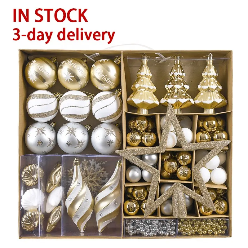 EAGLEGIFTS Hand Painted Tree Hanging Shatter Proof Xmas Ball Ornament Set Decoracion De Navidad Gold Christmas Bauble